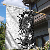 Hawaiian And Japanese Culture Garden Flag Irezumi Dragon With Polynesian Pattern White - Polynesian Pride