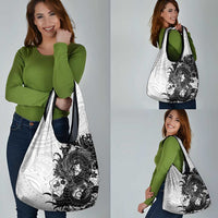 Hawaiian And Japanese Culture Grocery Bag Irezumi Dragon With Polynesian Pattern White - Polynesian Pride