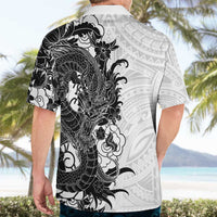 Hawaiian And Japanese Culture Hawaiian Shirt Irezumi Dragon With Polynesian Pattern White - Polynesian Pride