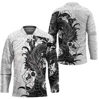 Hawaiian And Japanese Culture Hockey Jersey Irezumi Dragon With Polynesian Pattern White - Polynesian Pride