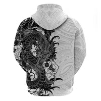 Hawaiian And Japanese Culture Hoodie Irezumi Dragon With Polynesian Pattern White - Polynesian Pride