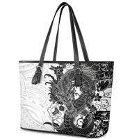 Hawaiian And Japanese Culture Leather Tote Bag Irezumi Dragon With Polynesian Pattern White - Polynesian Pride
