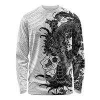 Hawaiian And Japanese Culture Long Sleeve Shirt Irezumi Dragon With Polynesian Pattern White - Polynesian Pride