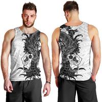 Hawaiian And Japanese Culture Men Tank Top Irezumi Dragon With Polynesian Pattern White - Polynesian Pride