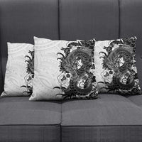 Hawaiian And Japanese Culture Pillow Cover Irezumi Dragon With Polynesian Pattern White - Polynesian Pride