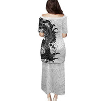 Hawaiian And Japanese Culture Puletasi Irezumi Dragon With Polynesian Pattern White - Polynesian Pride