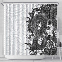 Hawaiian And Japanese Culture Shower Curtain Irezumi Dragon With Polynesian Pattern White - Polynesian Pride