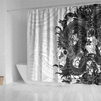 Hawaiian And Japanese Culture Shower Curtain Irezumi Dragon With Polynesian Pattern White - Polynesian Pride
