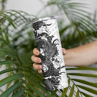 Hawaiian And Japanese Culture Skinny Tumbler Irezumi Dragon With Polynesian Pattern White - Polynesian Pride