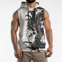 Hawaiian And Japanese Culture Sleeveless Hoodie Irezumi Dragon With Polynesian Pattern White - Polynesian Pride