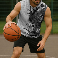 Hawaiian And Japanese Culture Sleeveless Hoodie Irezumi Dragon With Polynesian Pattern White - Polynesian Pride