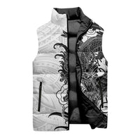 Hawaiian And Japanese Culture Sleeveless Puffer Jacket Irezumi Dragon With Polynesian Pattern White - Polynesian Pride