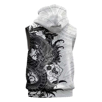 Hawaiian And Japanese Culture Sleeveless Zip Hoodie Irezumi Dragon With Polynesian Pattern White - Polynesian Pride