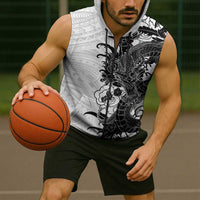 Hawaiian And Japanese Culture Sleeveless Zip Hoodie Irezumi Dragon With Polynesian Pattern White - Polynesian Pride