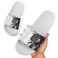 Hawaiian And Japanese Culture Slide Sandals Irezumi Dragon With Polynesian Pattern White - Polynesian Pride