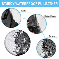 Hawaiian And Japanese Culture Spare Tire Cover Irezumi Dragon With Polynesian Pattern White - Polynesian Pride