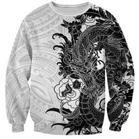 Hawaiian And Japanese Culture Sweatshirt Irezumi Dragon With Polynesian Pattern White - Polynesian Pride