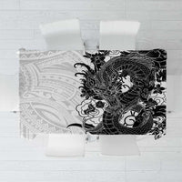 Hawaiian And Japanese Culture Tablecloth Irezumi Dragon With Polynesian Pattern White - Polynesian Pride