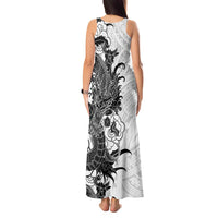 Hawaiian And Japanese Culture Tank Maxi Dress Irezumi Dragon With Polynesian Pattern White - Polynesian Pride