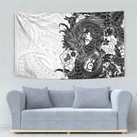 Hawaiian And Japanese Culture Tapestry Irezumi Dragon With Polynesian Pattern White - Polynesian Pride