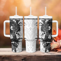 Hawaiian And Japanese Culture Tumbler With Handle Irezumi Dragon With Polynesian Pattern White - Polynesian Pride