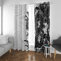 Hawaiian And Japanese Culture Window Curtain Irezumi Dragon With Polynesian Pattern White - Polynesian Pride