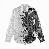 Hawaiian And Japanese Culture Women Casual Shirt Irezumi Dragon With Polynesian Pattern White - Polynesian Pride
