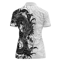 Hawaiian And Japanese Culture Women Polo Shirt Irezumi Dragon With Polynesian Pattern White - Polynesian Pride