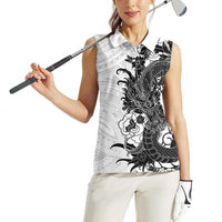 Hawaiian And Japanese Culture Women Sleeveless Polo Shirt Irezumi Dragon With Polynesian Pattern White - Polynesian Pride