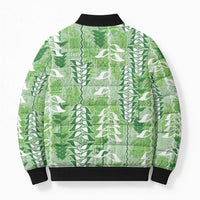 Green Hawaii Tapa Pattern Bomber Puffer Jacket With Heliconia Vintage Style LT05 - Polynesian Pride