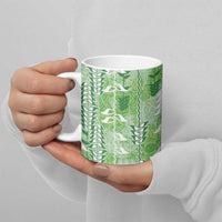 Green Hawaii Tapa Pattern Ceramic Mug With Heliconia Vintage Style LT05 - Polynesian Pride