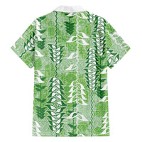 Green Hawaii Tapa Pattern Family Matching Off The Shoulder Long Sleeve Dress and Hawaiian Shirt With Heliconia Vintage Style LT05 - Polynesian Pride