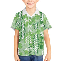 Green Hawaii Tapa Pattern Family Matching Tank Maxi Dress and Hawaiian Shirt With Heliconia Vintage Style LT05 Son's Shirt Green - Polynesian Pride