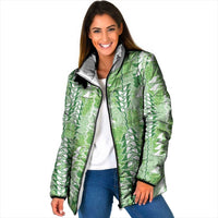 Green Hawaii Tapa Pattern Padded Jacket With Heliconia Vintage Style LT05 Women Green - Polynesian Pride