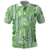 Green Hawaii Tapa Pattern Polo Shirt With Heliconia Vintage Style LT05 Green - Polynesian Pride