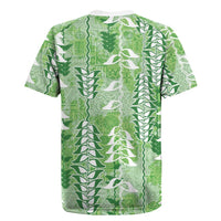 Green Hawaii Tapa Pattern Rugby Jersey With Heliconia Vintage Style LT05 - Polynesian Pride