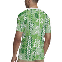 Green Hawaii Tapa Pattern Rugby Jersey With Heliconia Vintage Style LT05 - Polynesian Pride
