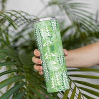 Green Hawaii Tapa Pattern Skinny Tumbler With Heliconia Vintage Style LT05 - Polynesian Pride