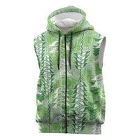 Green Hawaii Tapa Pattern Sleeveless Zip Hoodie With Heliconia Vintage Style LT05 Green - Polynesian Pride