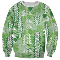 Green Hawaii Tapa Pattern Sweatshirt With Heliconia Vintage Style LT05 Unisex Green - Polynesian Pride