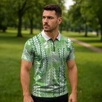 Green Hawaii Tapa Pattern Zipper Polo Shirt With Heliconia Vintage Style LT05 - Polynesian Pride