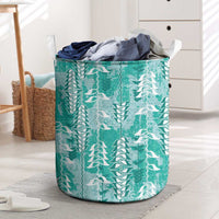 Teal Hawaii Tapa Pattern Laundry Basket With Heliconia Vintage Style LT05 Teal - Polynesian Pride