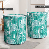 Teal Hawaii Tapa Pattern Laundry Basket With Heliconia Vintage Style LT05 - Polynesian Pride
