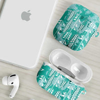Teal Hawaii Tapa Pattern AirPods Case With Heliconia Vintage Style LT05 - Polynesian Pride