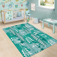 Teal Hawaii Tapa Pattern Area Rug With Heliconia Vintage Style LT05 - Polynesian Pride