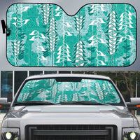 Teal Hawaii Tapa Pattern Auto Sun Shade With Heliconia Vintage Style LT05 Teal - Polynesian Pride