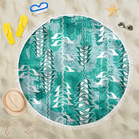 Teal Hawaii Tapa Pattern Beach Blanket With Heliconia Vintage Style LT05 One Size 150cm Teal - Polynesian Pride