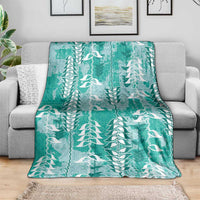 Teal Hawaii Tapa Pattern Blanket With Heliconia Vintage Style LT05 - Polynesian Pride