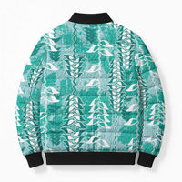 Teal Hawaii Tapa Pattern Bomber Puffer Jacket With Heliconia Vintage Style LT05 - Polynesian Pride