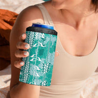 Teal Hawaii Tapa Pattern 4 in 1 Can Cooler Tumbler With Heliconia Vintage Style LT05 - Polynesian Pride